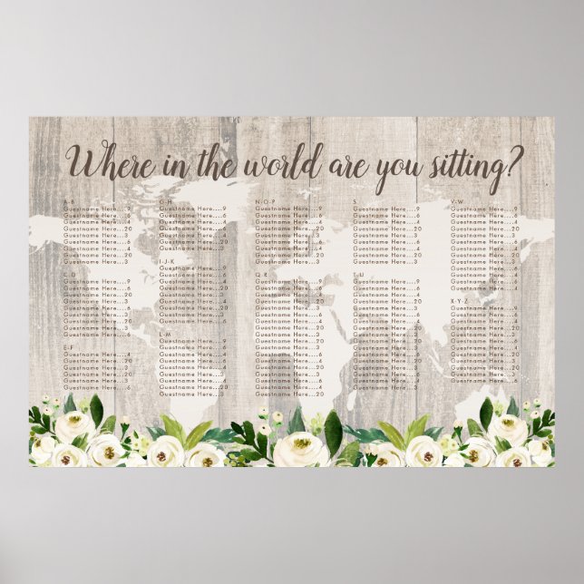 Affiche Où dans le monde Rustique Carte Wood Seating Chart (Devant)