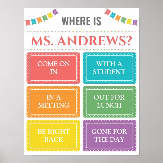 Affiche Où se trouve la porte du bureau de l'enseignant (Devant)