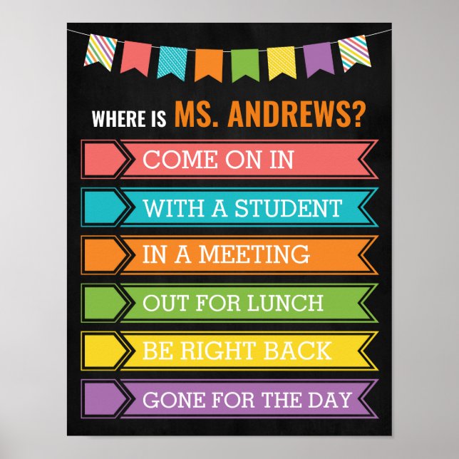 Affiche Où se trouve la porte du bureau de l'enseignant (Devant)