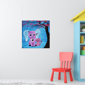 Affiche Oubliez-moi pas Eléphant Rose Chat Cerisier Fleur