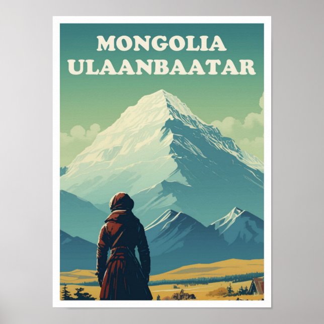 Affiche Oulan-Bator Mongolie Vintage voyage Illustration (Devant)