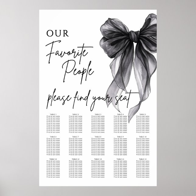Affiche Our Favorite People Bow Wedding Seating Chart (Devant)