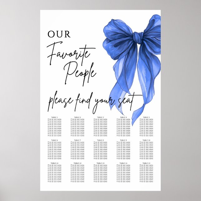 Affiche Our Favorite People Bow Wedding Seating Chart (Devant)