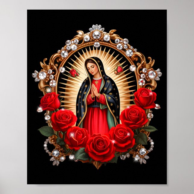Affiche Our Lady Guadalupe Saint Virgin Mary In Roses Flow (Devant)