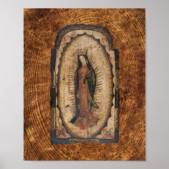 Affiche Our Lady of Guadalupe Virgin Mary Wood Look  (Devant)