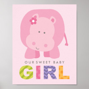 Affiche Our Sweet Baby Girl Pink Hippo Nursery