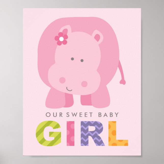 Affiche Our Sweet Baby Girl Pink Hippo Nursery (Devant)