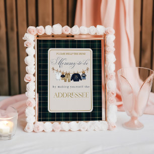 Affiche Ours à carreaux de luxe pour baby shower, aide mam
