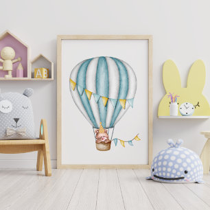 Affiche Ours à l'aquarelle Montgolfière Chambre festive Ga