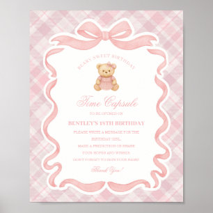 Affiche Ours à nœud papillon rose Coquette Anniversaire Ca