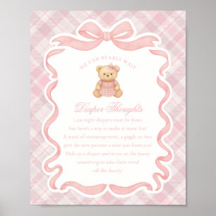 Affiche Ours à nœud papillon rose Coquette Plaid Couches R