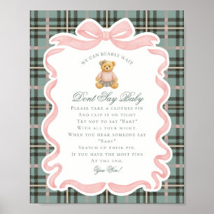 Affiche Ours à nœud papillon rose Tartan Ne dites pas jeu 