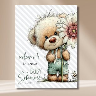 Affiche Ours à rayures grises Grande Daisy Bienvenue à la 