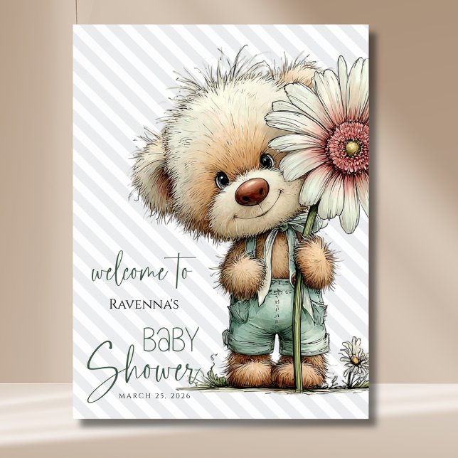 Affiche Ours à rayures grises Grande Daisy Bienvenue à la  (Créateur téléchargé)