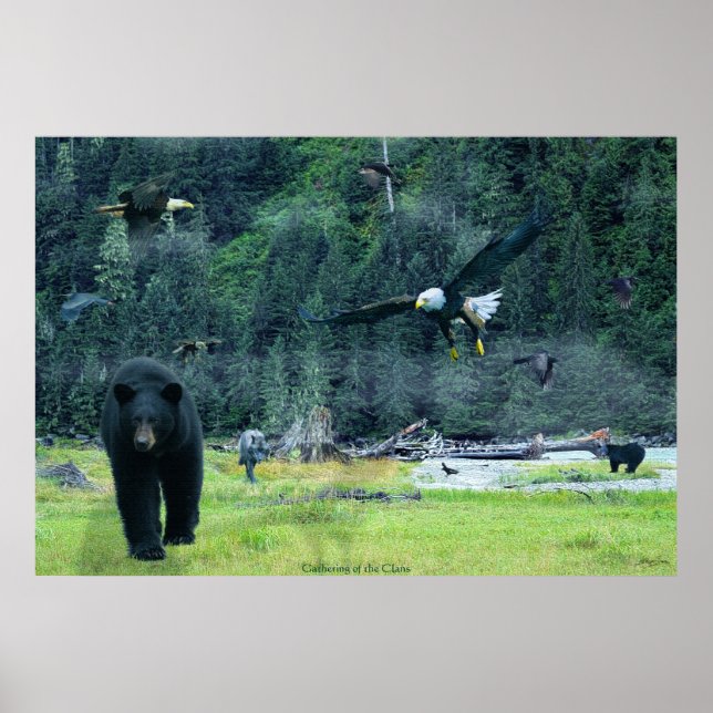 Affiche Ours, Aigles, Hérons, Ravens, Loups Faune Art (Devant)
