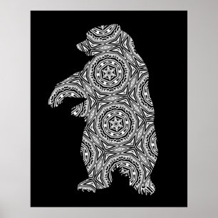 Affiche Ours animal blanc noir Art géométrique