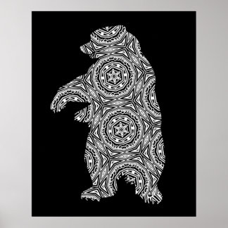 Affiche Ours animal blanc noir Art géométrique