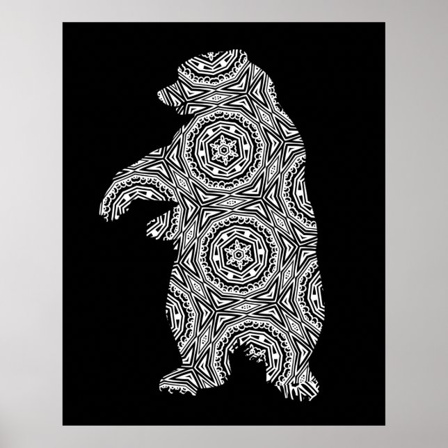 Affiche Ours animal blanc noir Art géométrique (Devant)