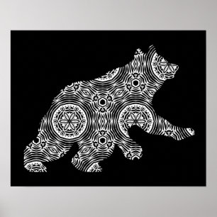 Affiche Ours animal blanc noir Art géométrique
