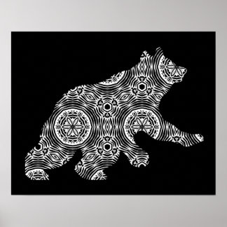 Affiche Ours animal blanc noir Art géométrique