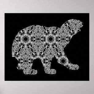 Affiche Ours animal blanc noir Art géométrique