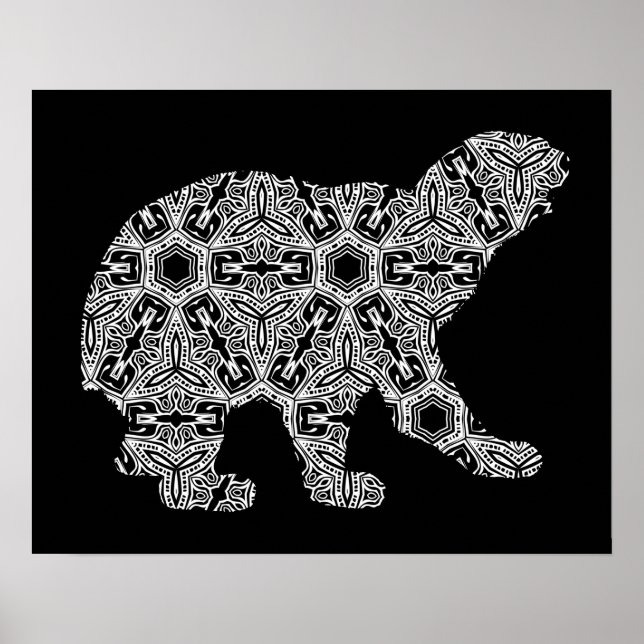 Affiche Ours animal blanc noir Art géométrique (Devant)