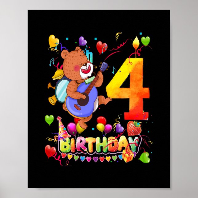 Affiche Ours Anniversaire 4 ans Enfants 4e Ours Anniversai (Devant)
