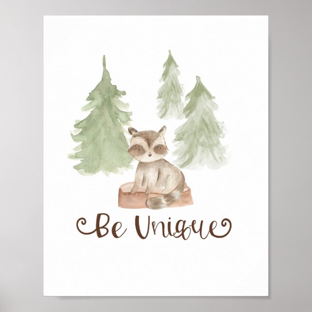 Affiche Ours aquarelle amis de la forêt nurserie unique (Devant)