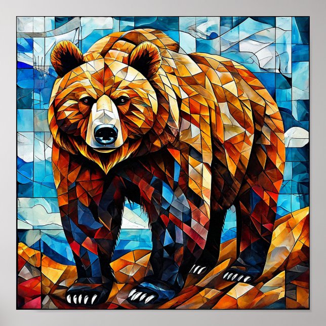 Affiche Ours Art Géométrique Animaux Faune Moderne (Devant)
