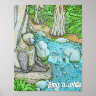 Affiche Ours assis près d'un ruisseau