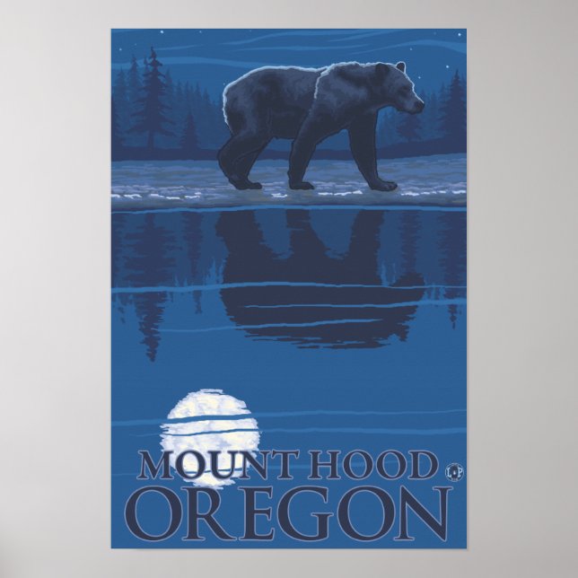 Affiche Ours au clair de lune - Mont Hood, Oregon (Devant)