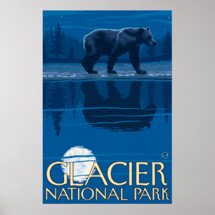 Affiche Ours au clair de lune - Parc national des Glaciers
