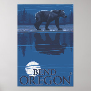Affiche Ours au clair de lune - Pente, Oregon