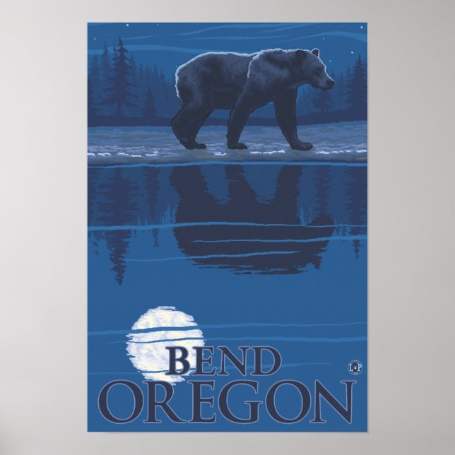 Affiche Ours au clair de lune - Pente, Oregon (Devant)