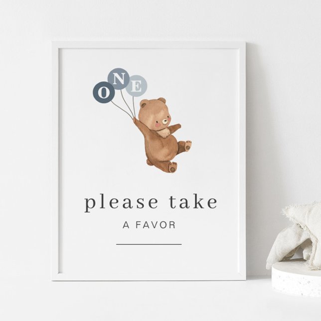 Affiche Ours avec 3 Ballons Bleus Favoriser Signal (Créateur téléchargé)