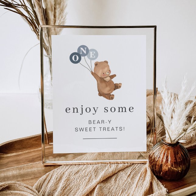 Affiche Ours avec 3 Ballons Bleus - Symbole de friandises (Créateur téléchargé)