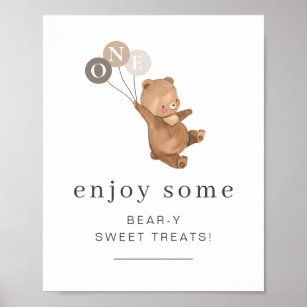 Affiche Ours avec 3 ballons Brown
