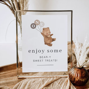 Affiche Ours avec 3 ballons Brown