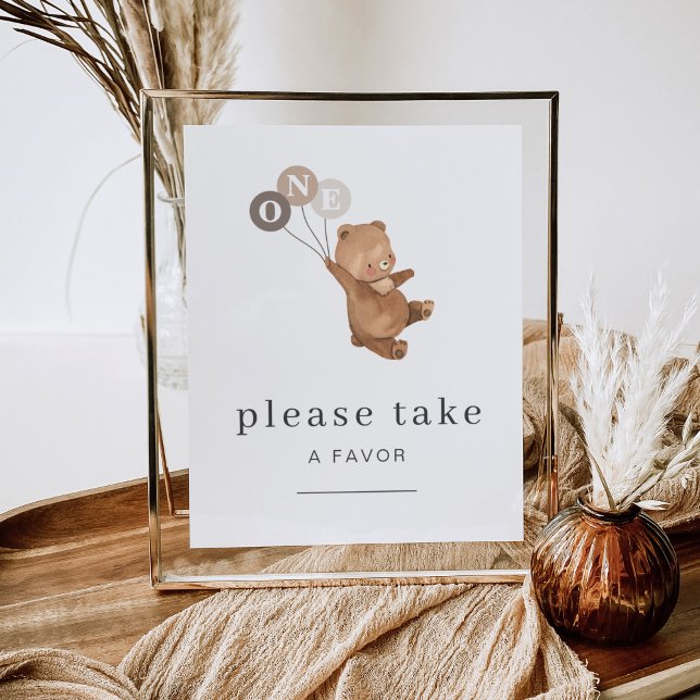 Affiche Ours avec 3 ballons Brown Signal de préférence (Zazzle Bear with 3 Brown Balloons Favor Sign)