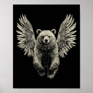 Affiche Ours avec ailes Anges Retro Faune Artwork Flyin