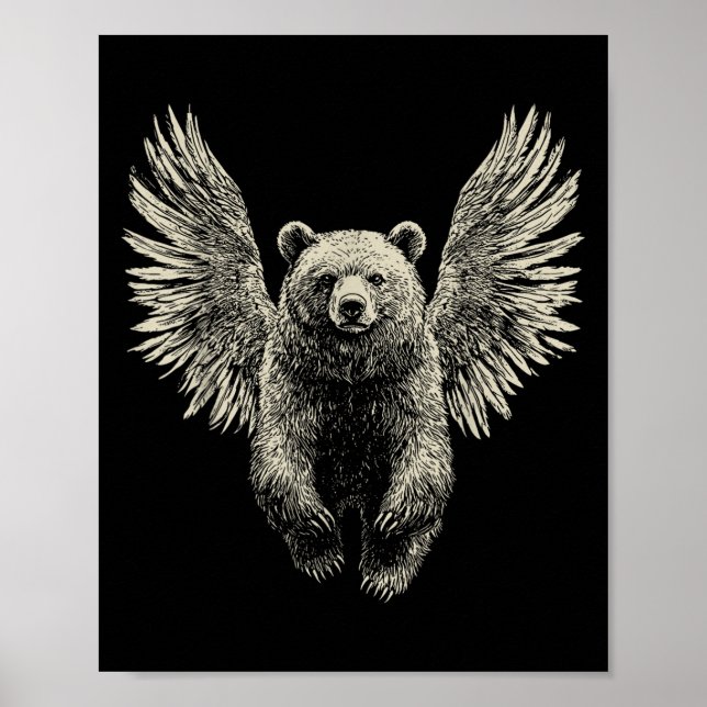 Affiche Ours avec ailes Anges Retro Faune Artwork Flyin (Devant)