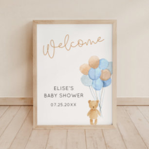 Affiche Ours avec Bleu et Ballons Tan Bienvenue