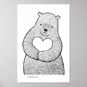 Affiche Ours avec cœur animal de la forêt grand Ours doux