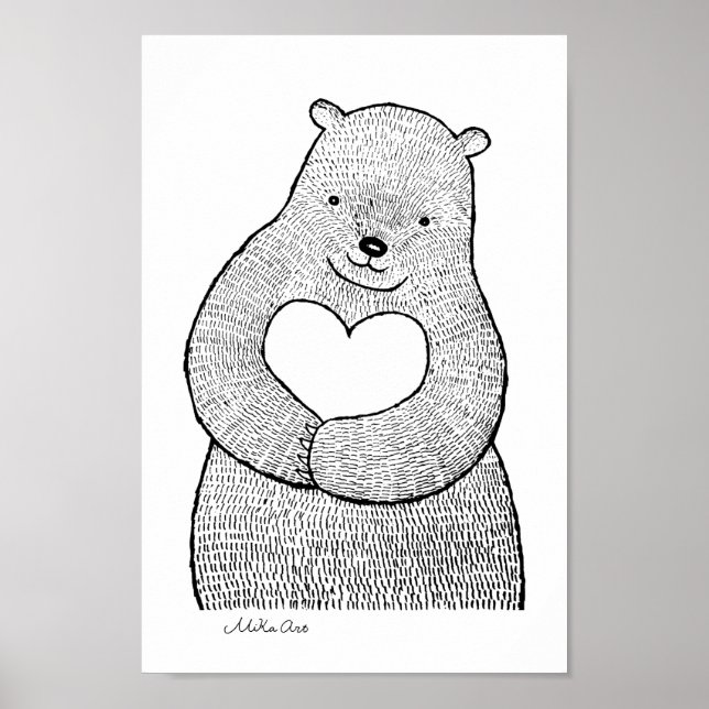 Affiche Ours avec cœur animal de la forêt grand Ours doux (Devant)