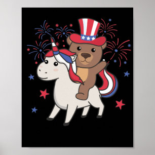 Affiche Ours Avec Unicorne Pour Le Feu D'Artifice Du 4 Jui