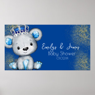 Affiche Ours Baby shower Prince Sparkly Blue Boys