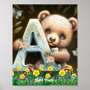 Affiche Ours Bébé mignon en Whimsical tenant Alphabet A