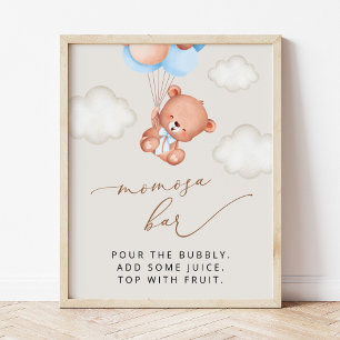 Affiche ours bébé, ours en peluche, ballons bleus, bar Mom