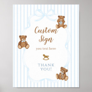 Affiche Ours Bleu à peine attendre Baby Shower Élégant Ray