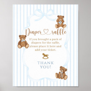 Affiche Ours Bleu à peine attendre Baby Shower Élégant Ray